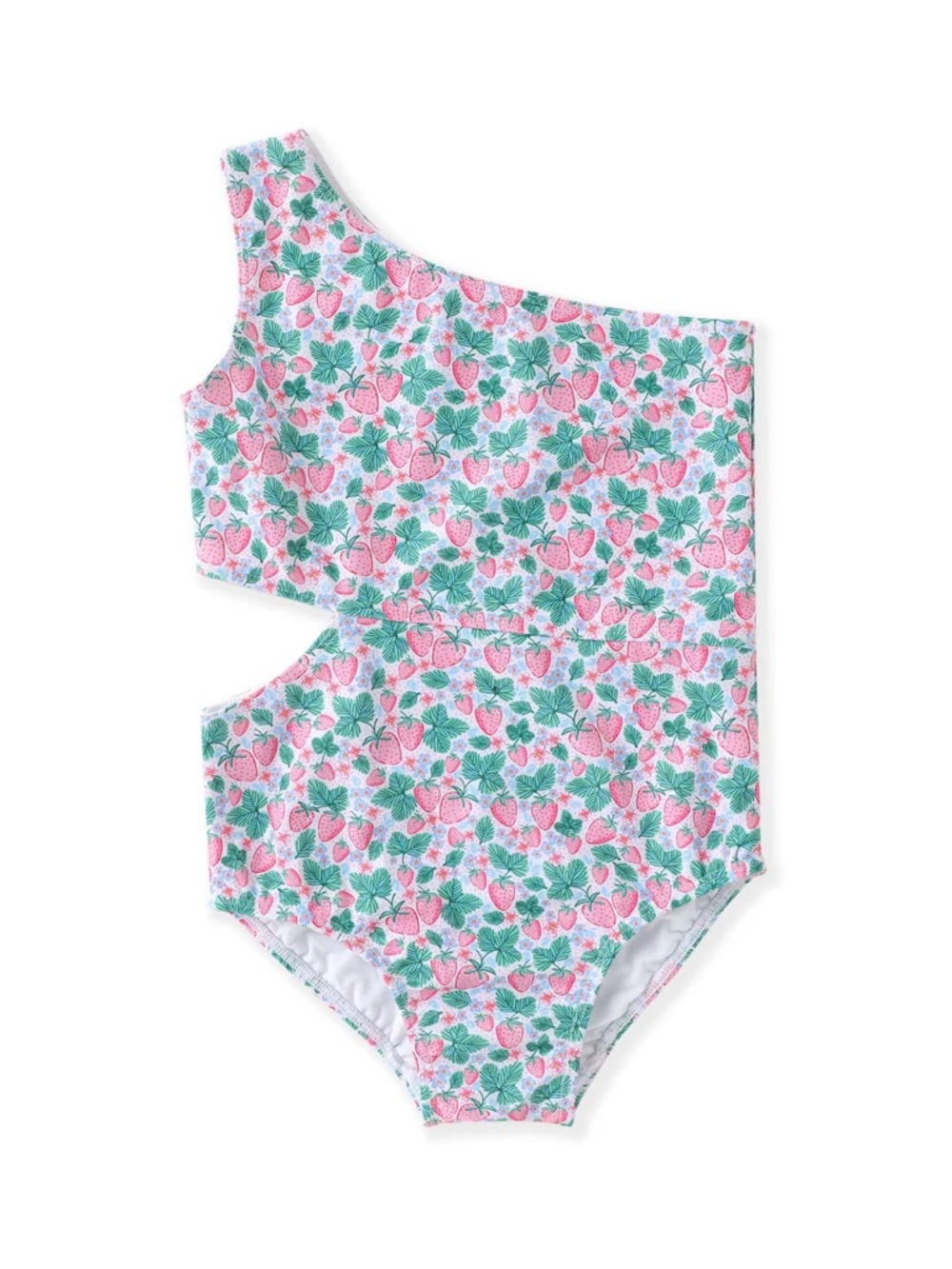 Kids One-Shoulder Strawberry Print Swimsuit - Pink & Green